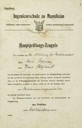 Vergrößerte Ansicht von Hauptprüfungs-Zeugnis der Ingenieurschule von 1907