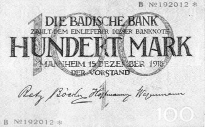 Vergrößerte Ansicht von Ein Hundertmarkschein der Badischen Bank