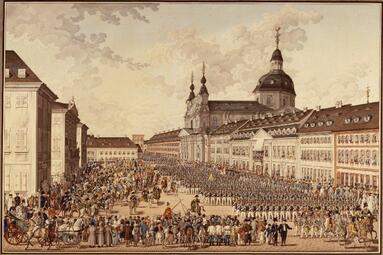 Vergrößerte Ansicht von Parade russischer Truppen vor dem russischen und österreichischen Kaiser