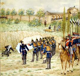 Vergrößerte Ansicht von Erschießung von Valentin Streuber an der Mauer des Mannheimer Hauptfriedhofs, 1