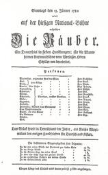 Vergrößerte Ansicht von 1782 - Programmheft zur Aufführung des Schauspiels "Die Räuber"