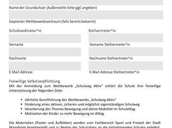 Anmeldeformular Schulweg Aktiv für interessierte Schulen